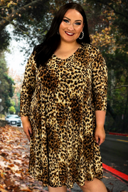 17 PQ-A {Putting On A Show} Leopard Print V-Neck Dress PLUS SIZE 1X 2X 3X