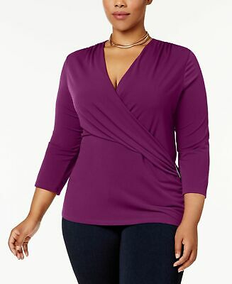 SQ-A  M-109  {Charter Club} Plum Faux-Wrap Top Retail €49.50 PLUS SIZE 2X