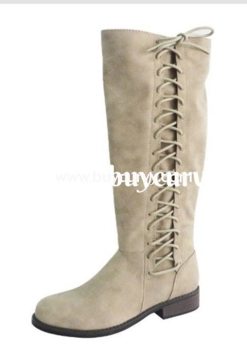 Shoes-Bamboo Taupe Knee-Boots With Lace-Up Side Detail Sale! Shoes
