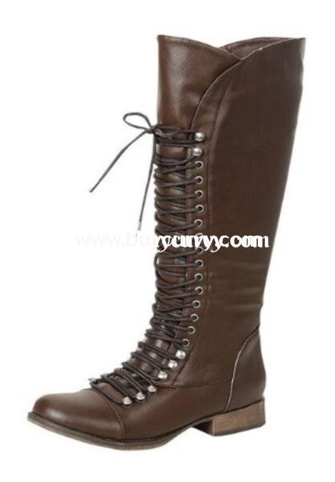 Shoes-Breckelles Light Brown Tall Mid-Calf Lace Up Boots Shoes