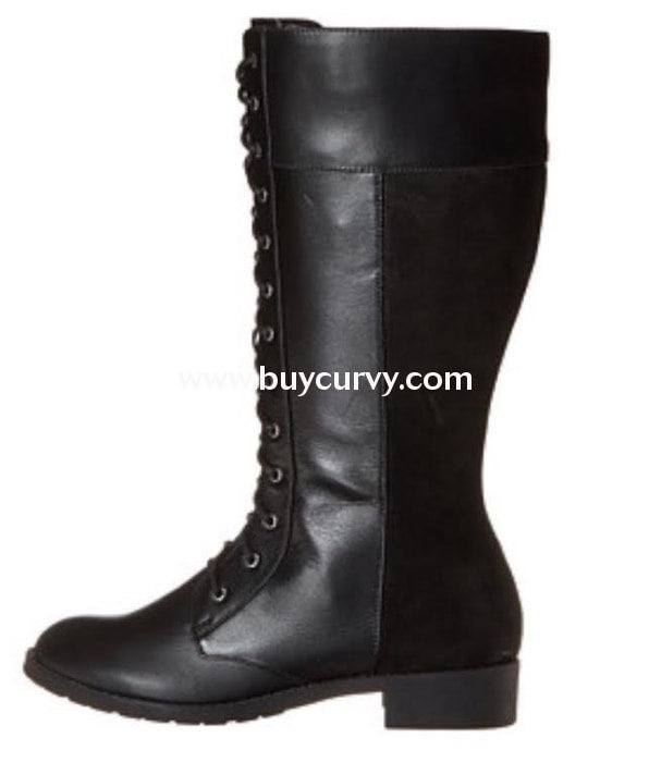 Shoes-Fitzwell Black Combat Lace-Up Wide Calf Boots Sale! Shoes