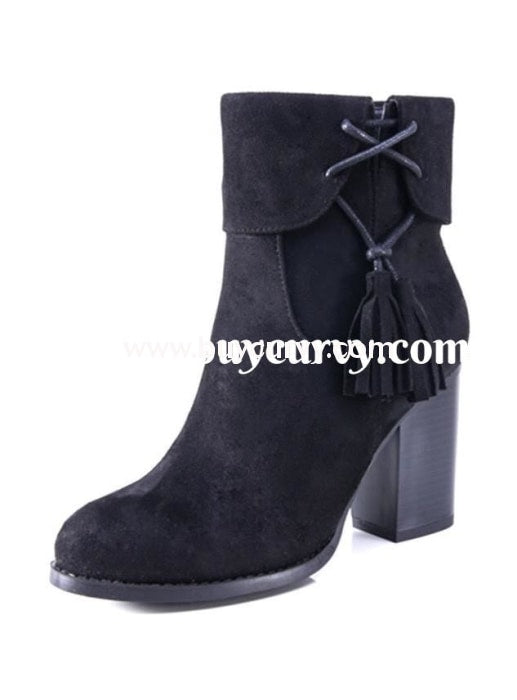 Shoes-M & L Black Booties With Heel And Tassel Sale! Shoes