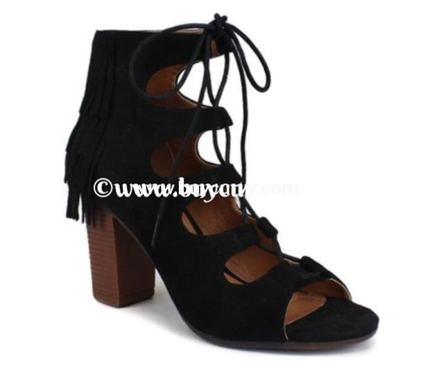 Shoes-Miim Black Suede Fringed Lace Up Heels Sale! Shoes