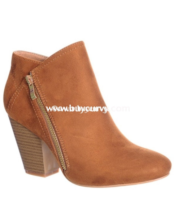 Shoes-Nature Breeze Tan Suede Booties With Gold Zipper Shoes