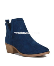 Shoes Reneeze Navy Suede Booties With Side Cut Detail And Heel Sale! Shoes