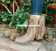 Shoes Wild G Taupe Suede Booties With Long Fringes Sale! Shoes