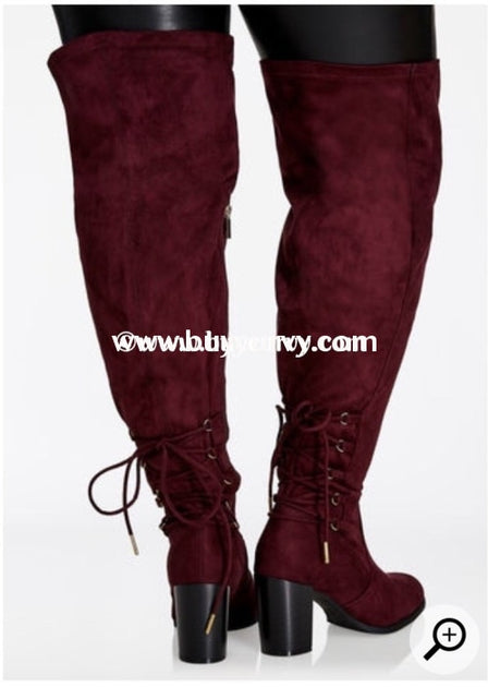 Wine Extra-Wide Calf Thigh High Boots 