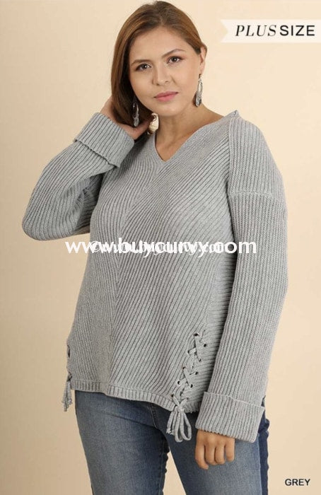 Sls-S {Just Enjoy It} Umgee Gray Ribbed Sweater With Detail Sls