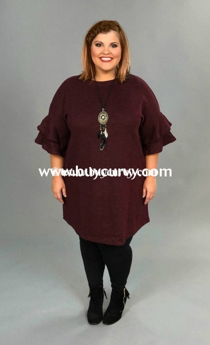 Sq-A {New Identity} Burgundy Thick Stretchy Knit Tunic Sq