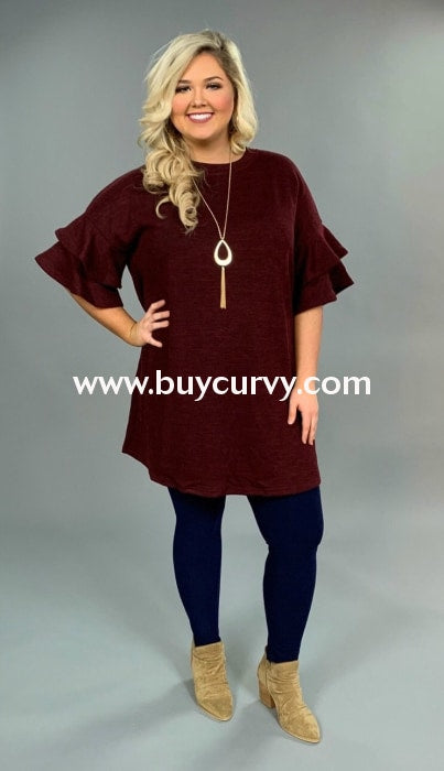 Sq-A {New Identity} Burgundy Thick Stretchy Knit Tunic Sq