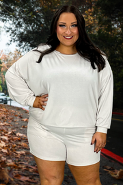 21 SET-A {The Good Life} Bone Long Sleeve Short Set SALE!!!  Plus Size 1X 2X 3x  SALE!!