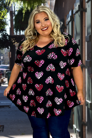 28 PSS-Z {Wild Heart} Black Leopard Heart Print Top EXTENDED PLUS SIZE 3X 4X 5X