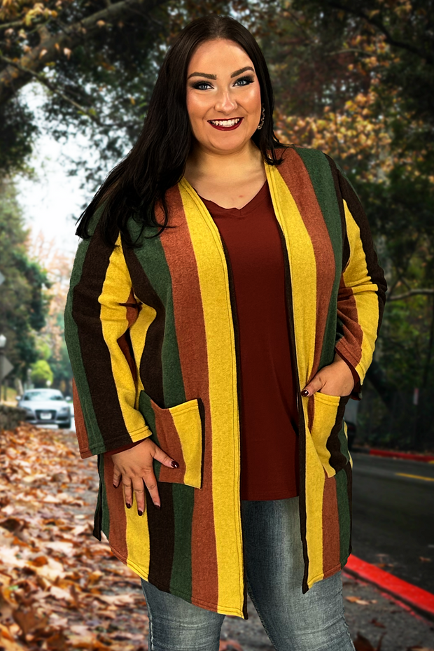 68 OT-Y {Wish For More} Multi-Color Striped Cardigan PLUS SIZE XL 2X 3X