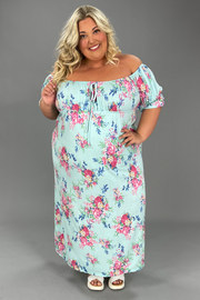 LD-S {Wishful Thinking} Mint Floral Babydoll Midi Dress PLUS SIZE 1X 2X 3X