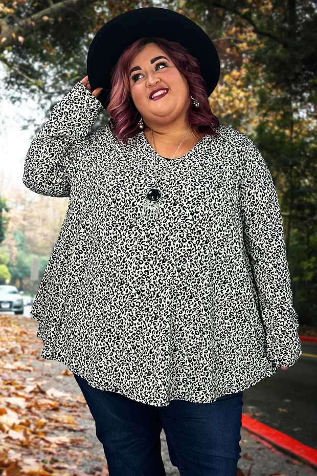 19 PLS-J {Word To The Wise} Taupe Animal Print V-Neck Top EXTENDED PLUS SIZE 3X 4X 5X