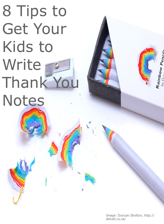 Increasing the excitement over writing a hand-written thank you notes with rainbow pencils 