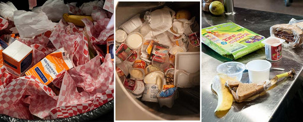 Near Perfect Separation of Waste without Much Help from Adults by Friday.  Image on the right shows a few sandwiches and containers mistakenly dropped in the landfill bin.