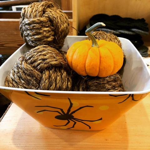 spider bowl with monkey fists and mini pumpkins