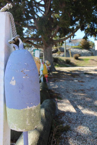 lobster pot buoys on a fence