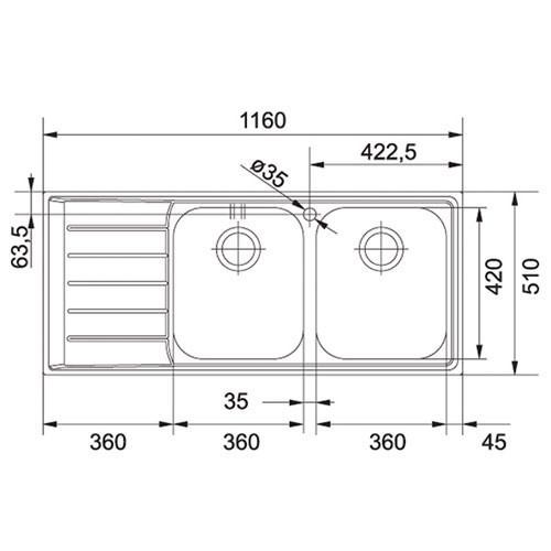 Neptune Nex621 Inset Deep Bowl Sink Rh Drainer