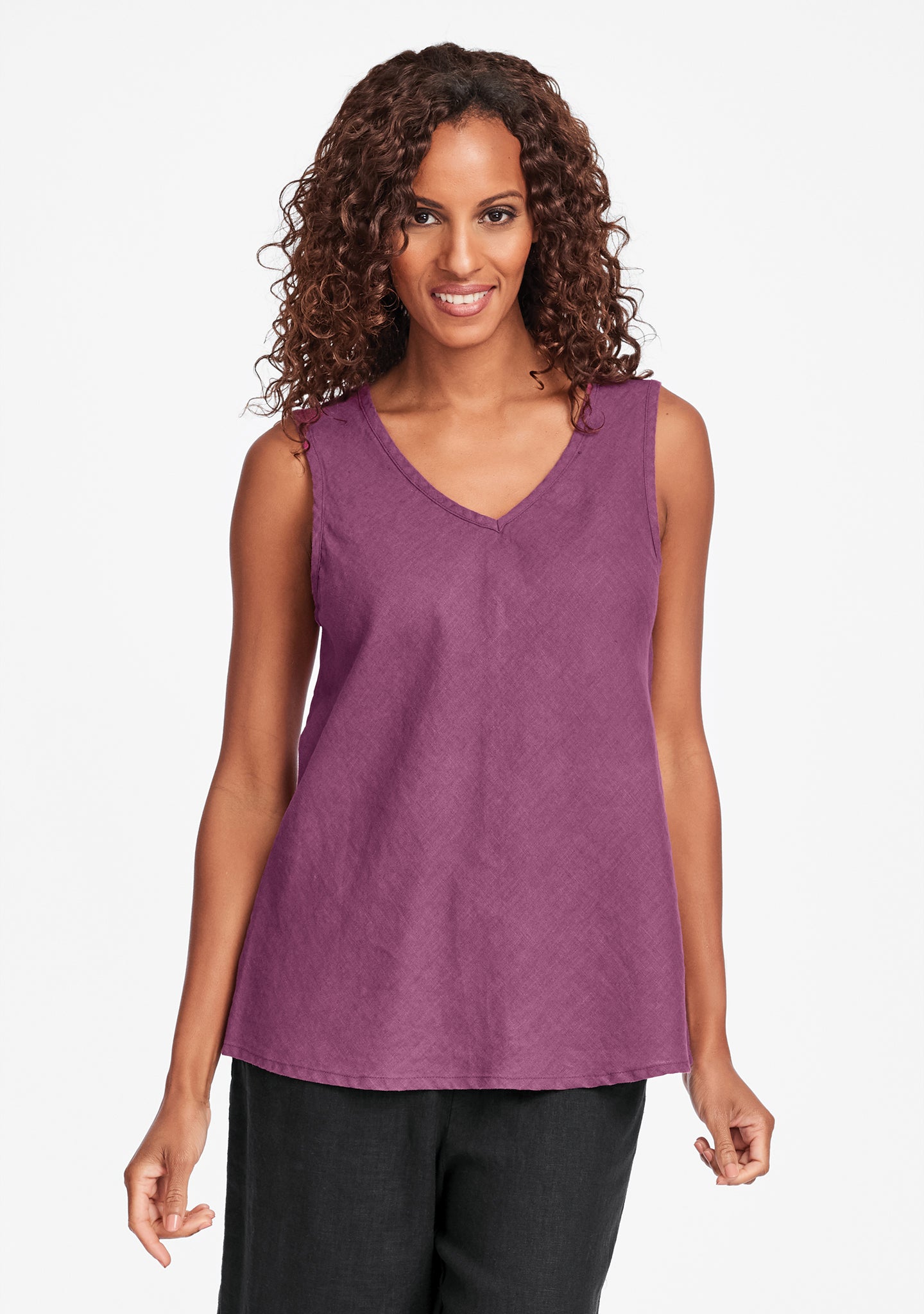 bias vee linen tank top purple