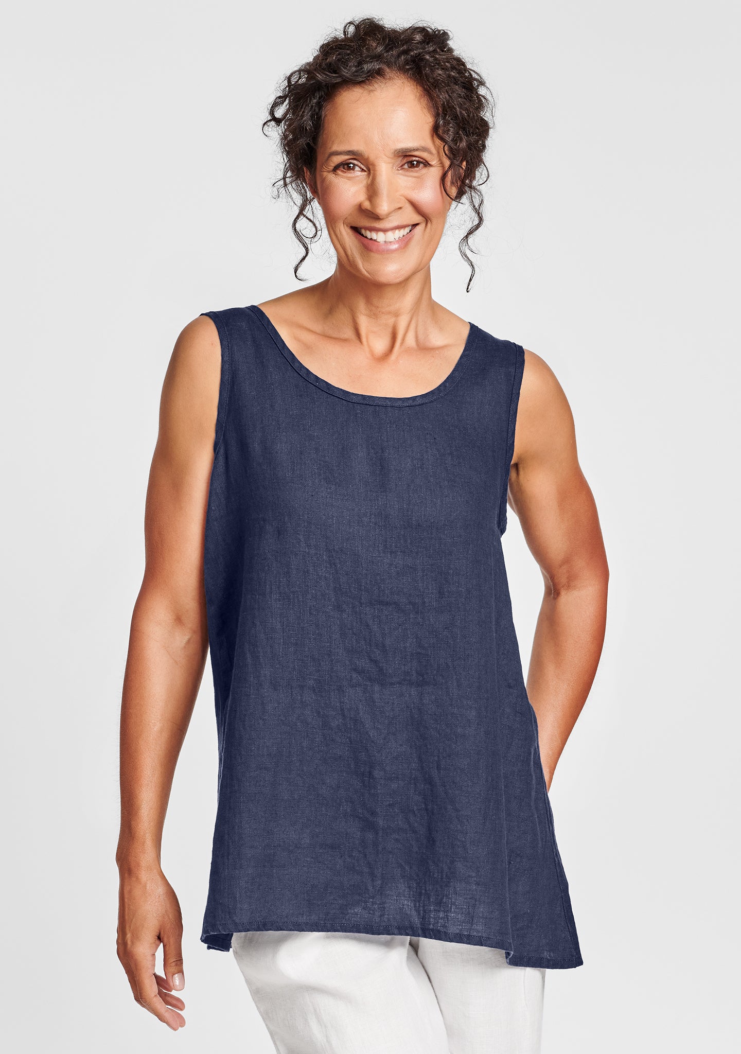 blossom tank linen tank top blue