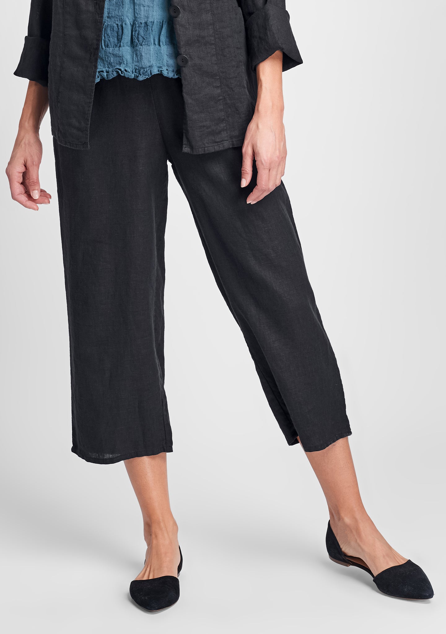 floods linen pants with elastic waist black