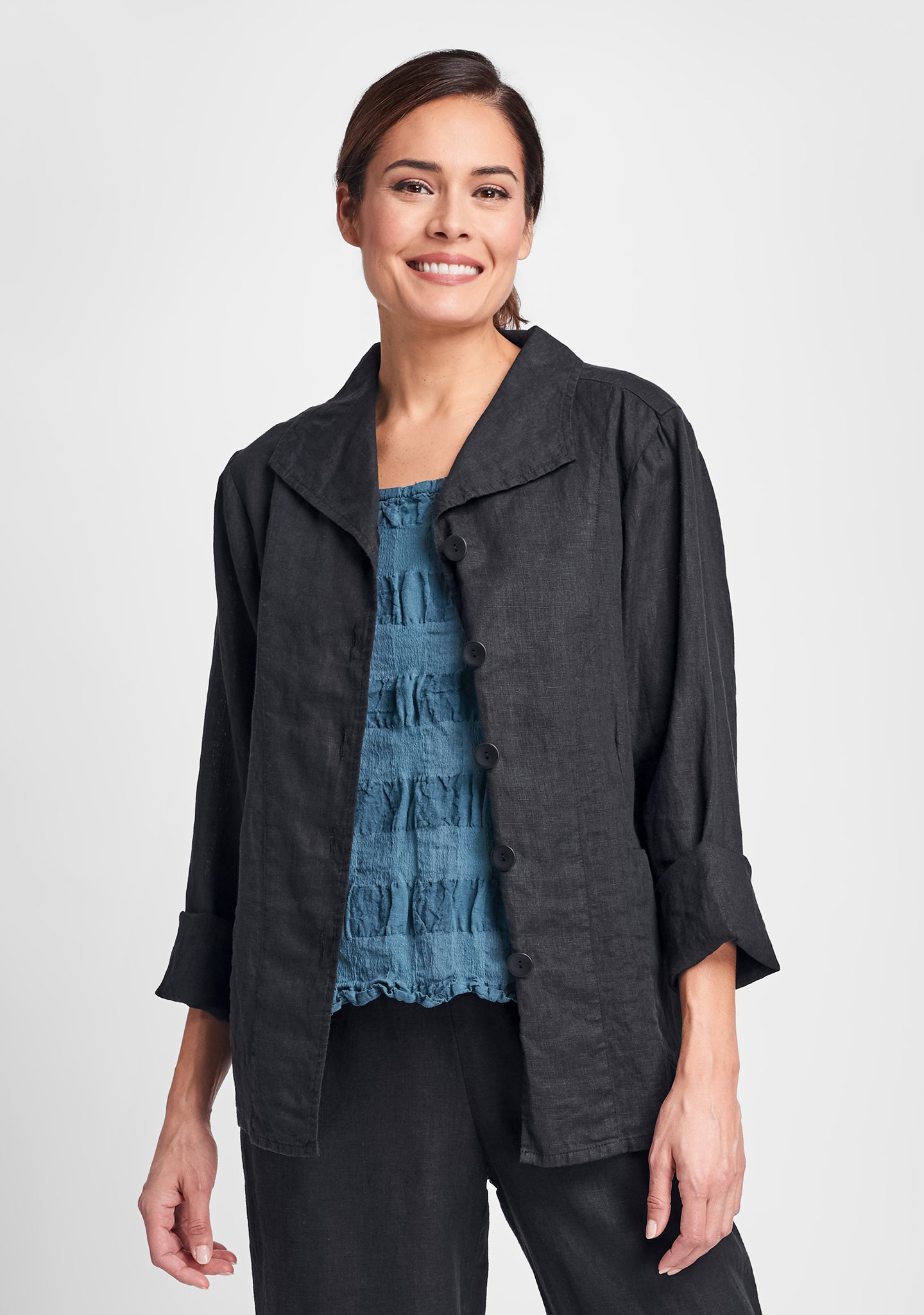 shapely caper linen jacket black