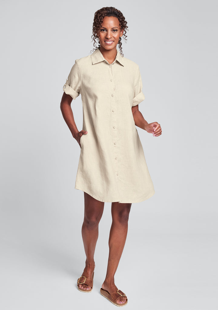 khaki linen shirt dress