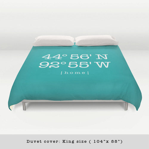 1 Personalized Home Location Duvet Cover Teal Duvet Cover