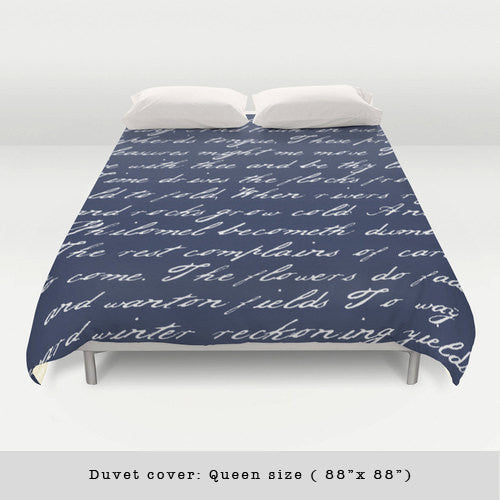 1 Navy Blue Handwriting Poem Duvet Cover Latte Design