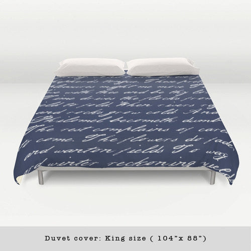 1 Navy Blue Handwriting Poem Duvet Cover Latte Design