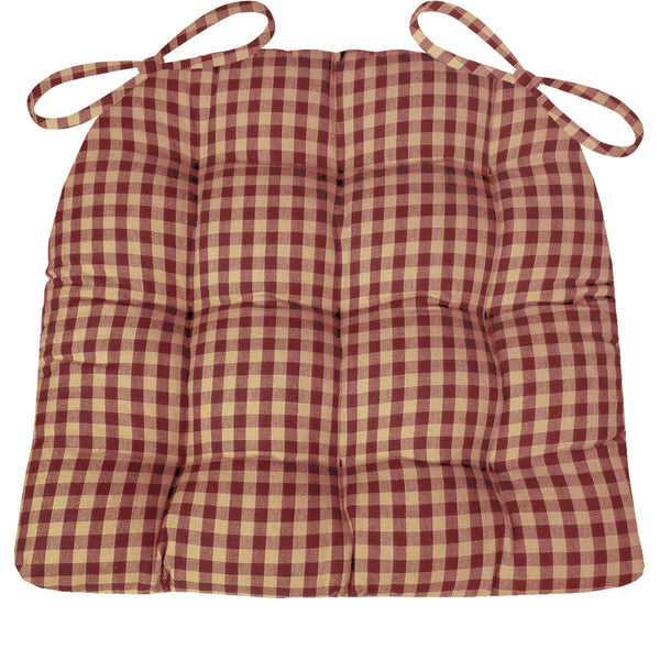 Checkers Red & Tan Dining Chair Pads - Latex Foam Fill - Farmhouse