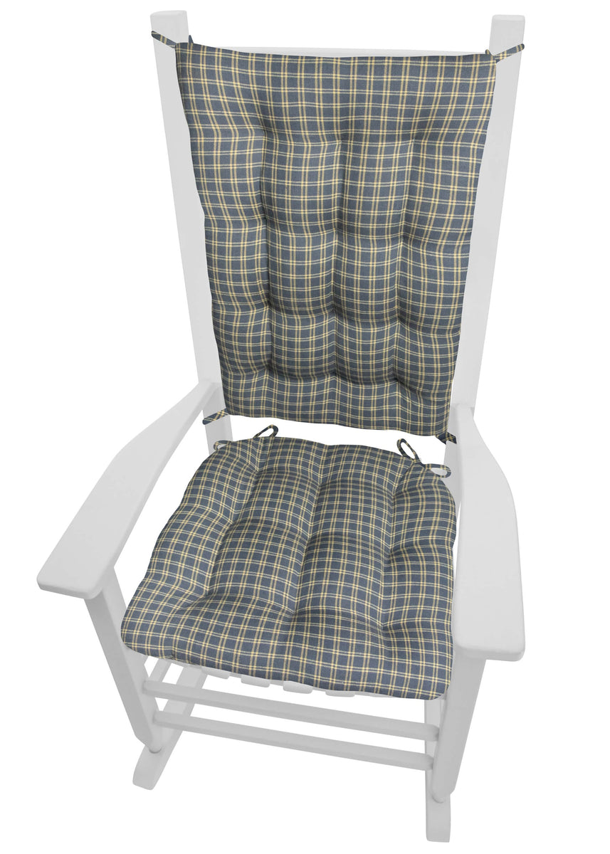 Britt Blue Plaid Rocking Chair Cushions - Latex Foam Fill, Reversible