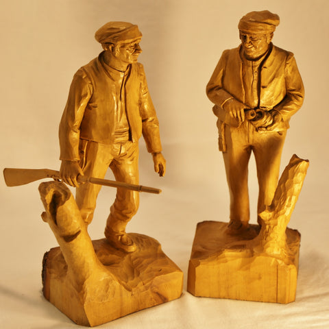 Roger Bourgault Folk Art Carving Diorama of Two Hunters - Langford Gallery Collection