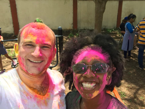 Tiffany and I at Holi, the Indian festival of colors