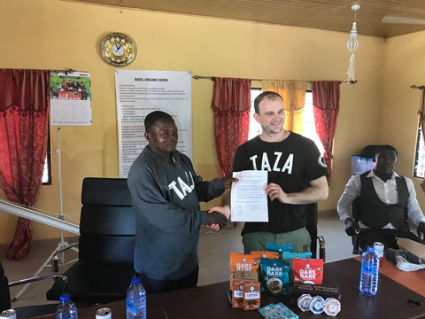 ABOCFA's President Kingsley and I sign Taza Chocolate's Direct Trade Agreement  