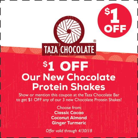 $1 off Coupon for Taza Chocolate Protein Shake at the Boston Public Market