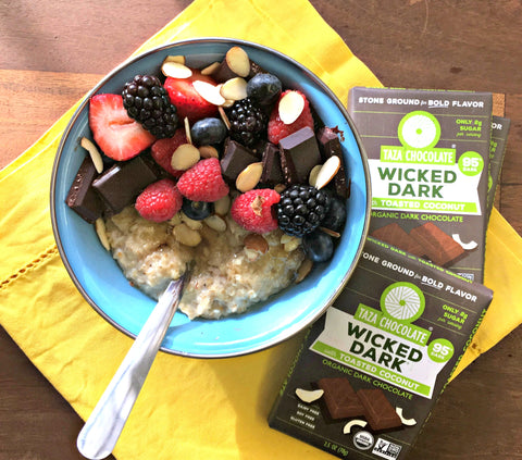 Taza Chocolate Wicked Dark Toasted Coconut Oatmeal with Berries and Almonds