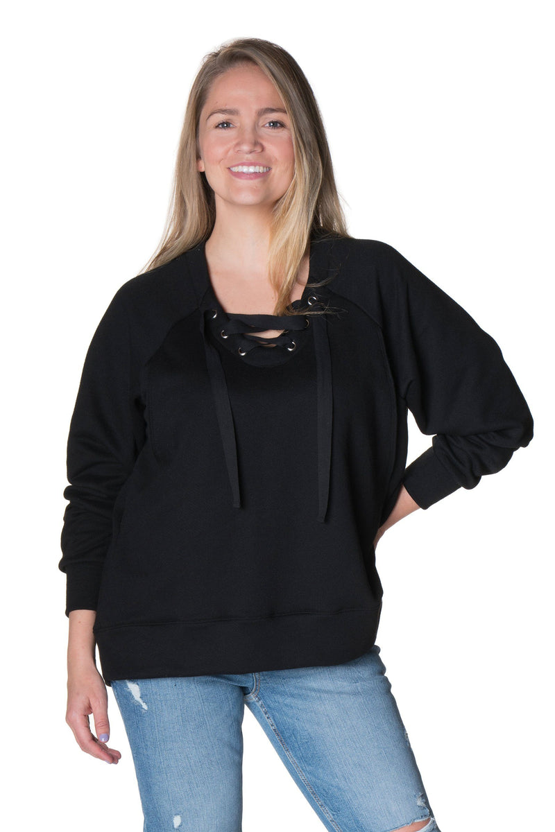 Front Lace Up Nursing Pullover Sweater robertwilsonassociates Nursing Apparel 