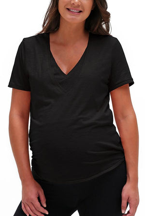 V Neck Nursing Tee Shirt Bun Short Sleeve Tee Shirt anekantsquick Nursing Apparel small black 