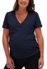 V Neck Nursing Tee Shirt Bun Short Sleeve Tee Shirt robertwilsonassociates Nursing Apparel small navy 