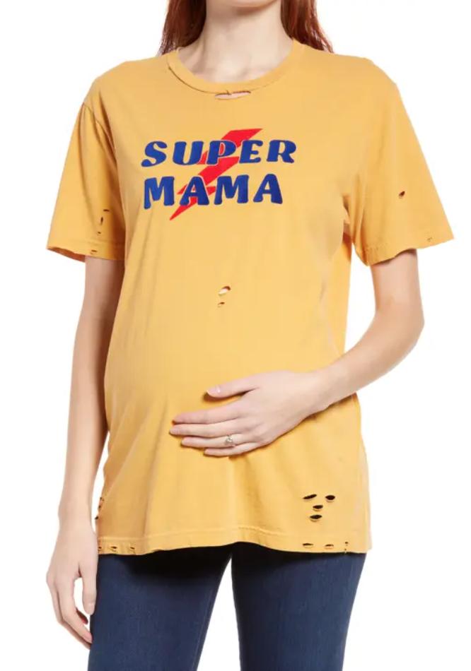 Super Mama Distressed Tee Shirts & Tops robertwilsonassociates Nursing Apparel Small 