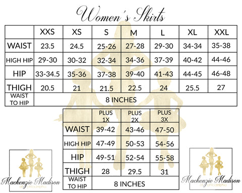 womens skirt size chart