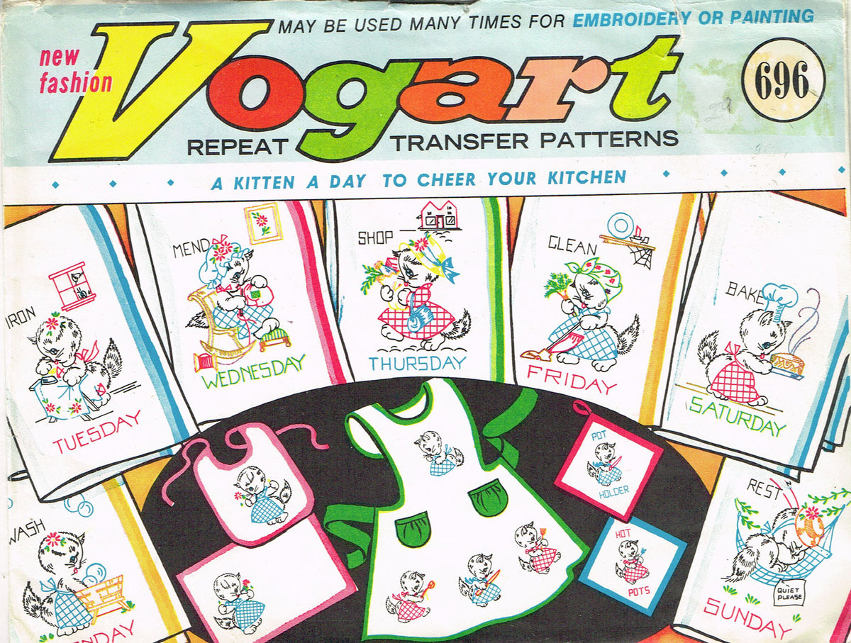 1960s Vintage Vogart Embroidery Transfer 710 Uncut Busy as a Bee Tea Towel Set