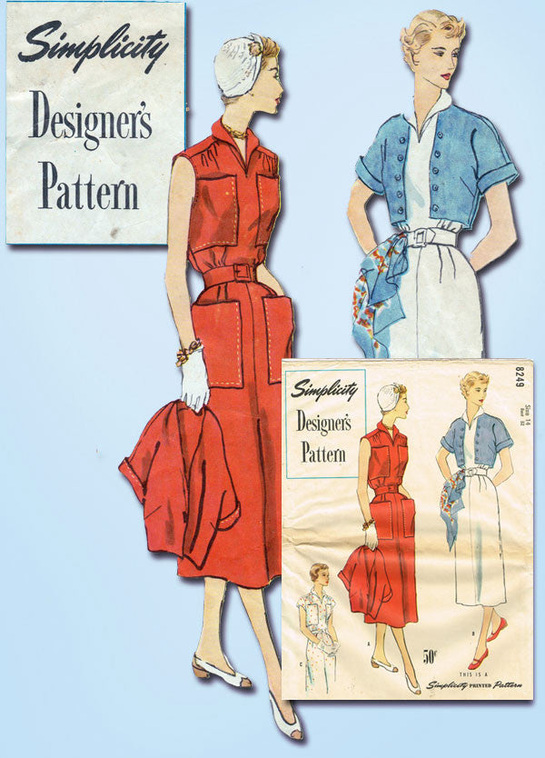 1950s Vintage Simplicity Designer Sewing Pattern 8249 Misses Dress 32b Vintage4me2 