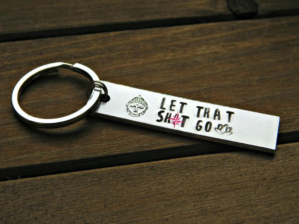 Let That Sh*t Go Keychain Moving On Gift Stamped Buddha Lotus Meditation Yoga Design Buddhist Mature