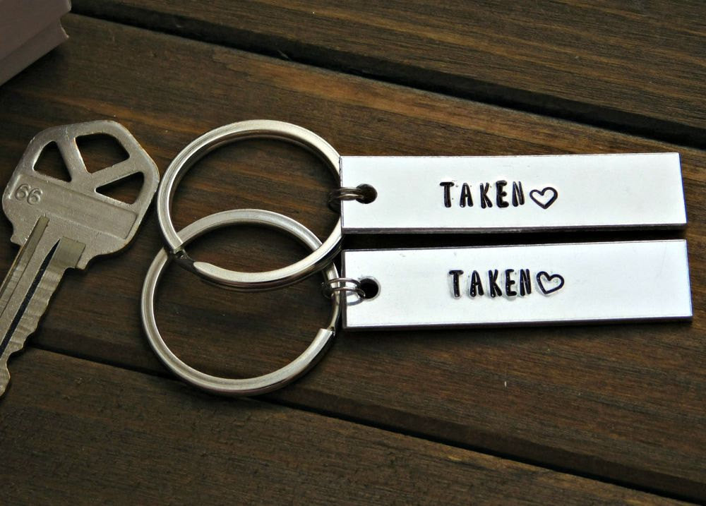 Taken Couples Gift Set Keychain Custom Valentines Heart Anniversary Monthsary Long Distance Relationship Silver Personalized Stamped Unisex