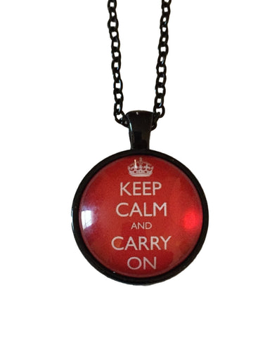 Keep Calm and Carry On White On Red Dome Glass Pendant Necklace