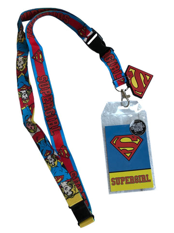 Supergirl Doublesided Lanyard Keychain ID Badge Holder With Charm and Sticker